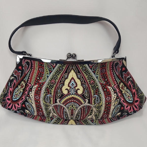 Talbots Handbags - Talbots Vibrant Paisley Clutch with Black Strap